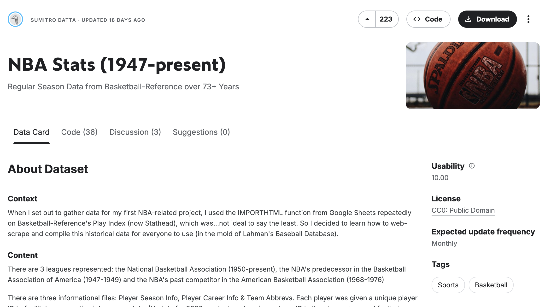 Screenshot of Kaggle dataset page